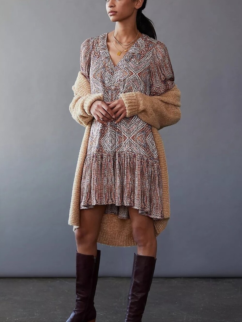 Anthropologie Sabia Flounced Tunic Dress Paisley Boho M